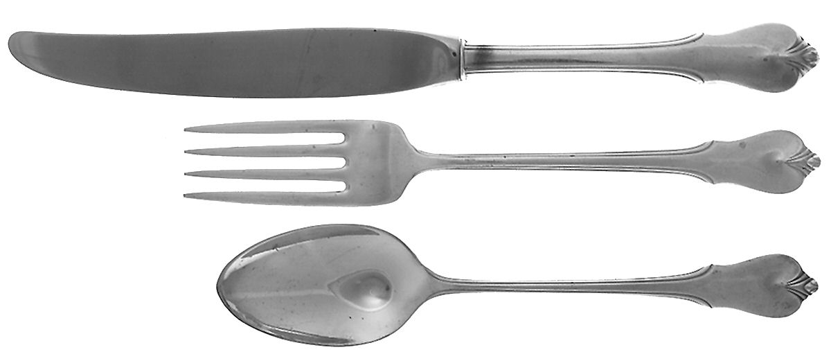 Grand Colonial (Sterling, 1942, No Monos) 3-Piece Youth Set (Knife, Fork & 5 O'Clock Spoon) by Wallace Silver-1