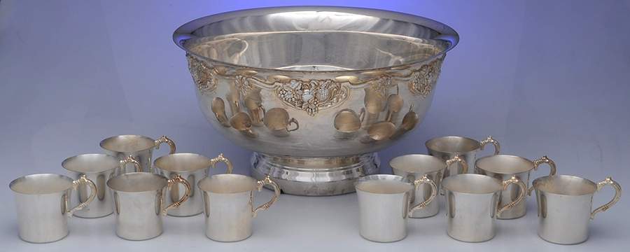Harvest (Silverplate, Hollowware) Punch Set (Bowl and 12 Cups) by Wallace Silver-1
