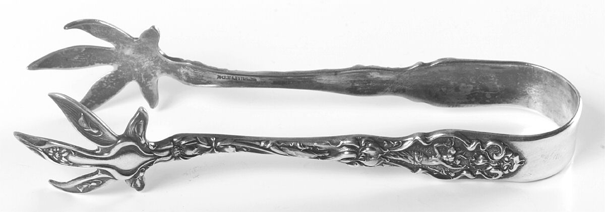 Irian (Sterling, 1902, No Monograms) Large Ice Serving Tongs with Claw Tips by Wallace Silver-1