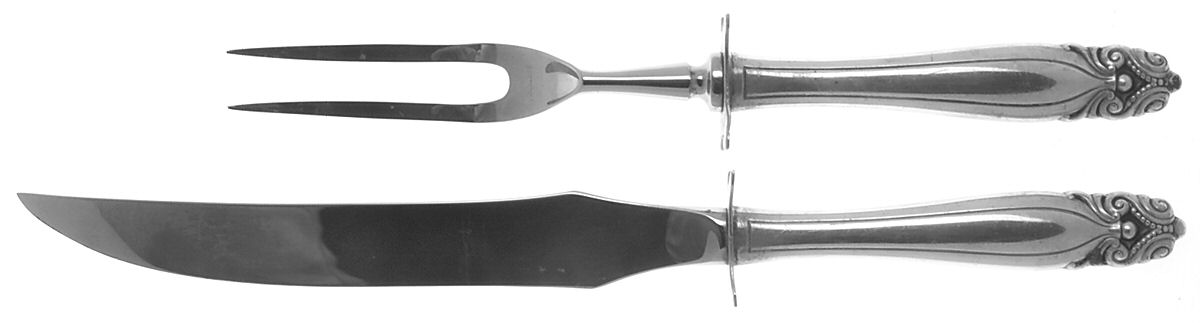 King Christian (Sterling, 1940, No Monograms) Small Steak 2-Piece Carving Set w/Stainless Blade by Wallace Silver-1