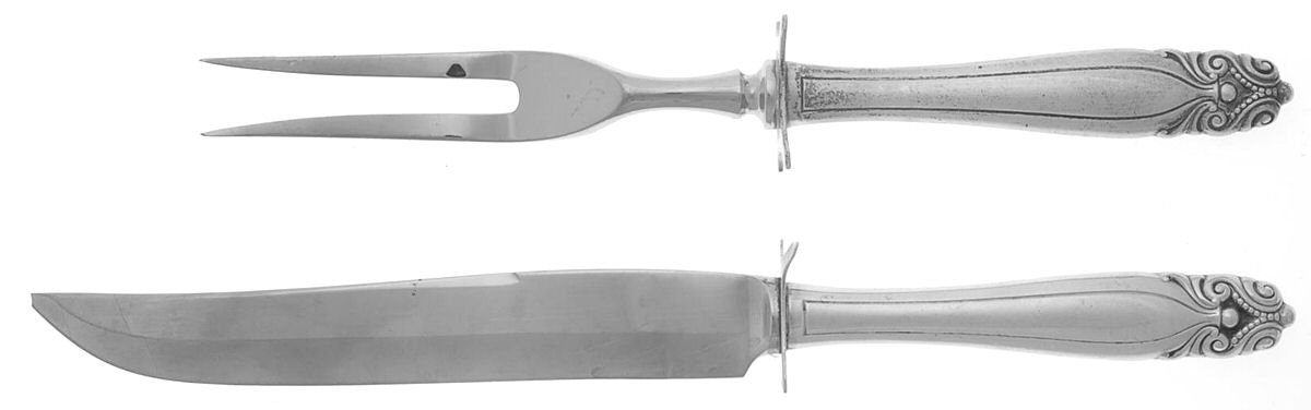 King Christian (Sterling, 1940, No Monograms) Small Stainless Blade 2-Piece Steak Carving Set by Wallace Silver-1