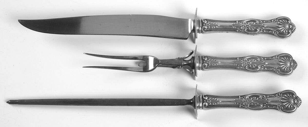 Kings (Sterling, 1903) Large 3-Piece Roast Carving Set w/ Stainless Blade by Wallace Silver-1