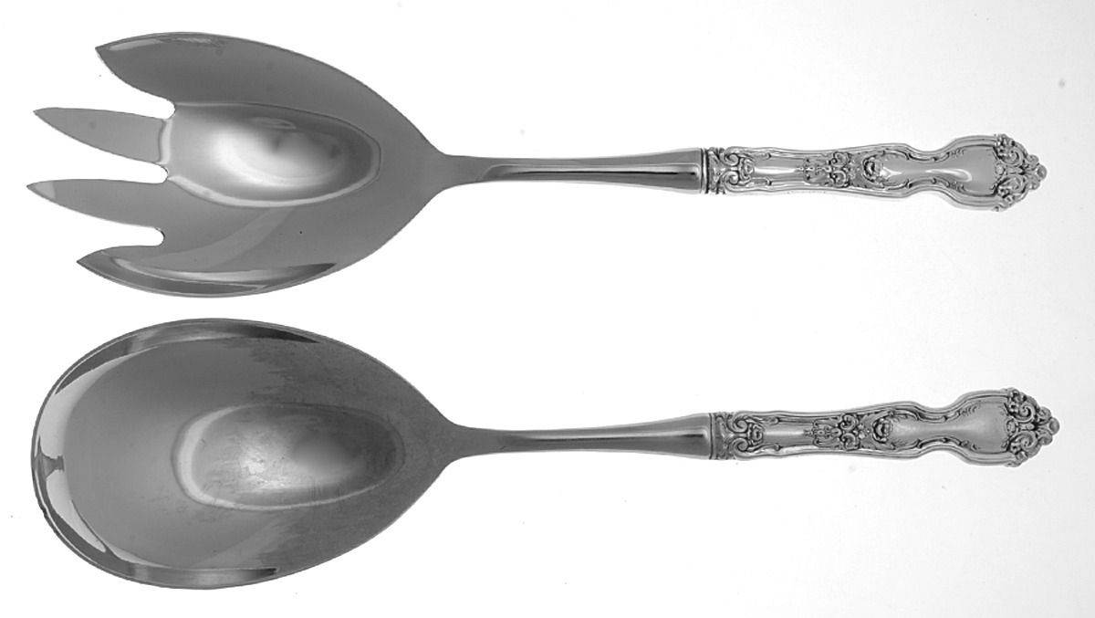 La Reine (Sterling, 1921, No Monograms) 2 Pc Salad Set with Stainless Bowl by Wallace Silver-1