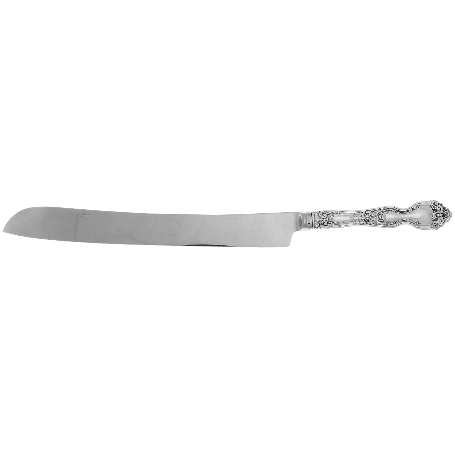La Reine (Sterling, 1921, No Monograms) Wedding Cake Knife with Stainless Blade HC by Wallace Silver-1
