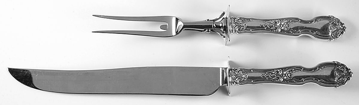 La Reine (Sterling, 1921, No Monograms) Large 2-Piece Roast Carving Set w/Stainless Blade by Wallace Silver-1