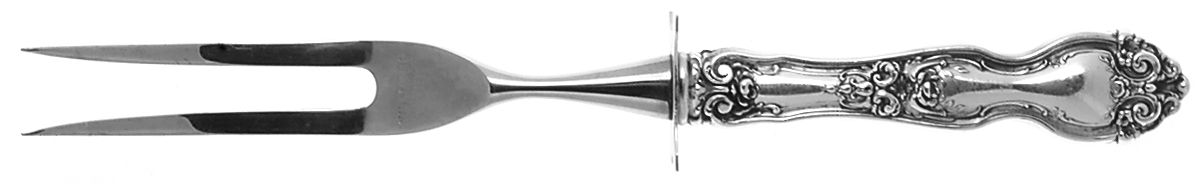 La Reine (Sterling, 1921, No Monograms) Small Steak Carving Fork with Stainless Prongs by Wallace Silver-1