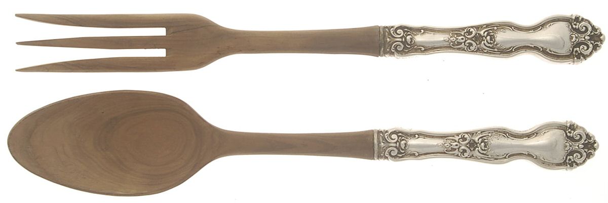 La Reine (Sterling, 1921, No Monograms) Wooden Bowl 2-Piece Salad Set by Wallace Silver-1