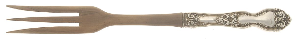 La Reine (Sterling, 1921, No Monograms) Salad Serving Fork with Wooden Prongs by Wallace Silver-1