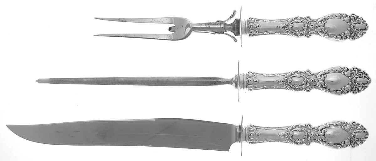 Lucerne (Sterling, 1896, No Monograms) (3 Pc)Carving Set-Lg Stnbl/Roast w/Sterling Guard by Wallace Silver-1