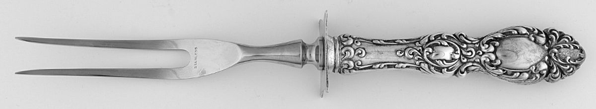 Lucerne (Sterling, 1896, No Monograms) Lg Carving/Roast Fork-Stn Prong w/Sterling Guard by Wallace Silver-1