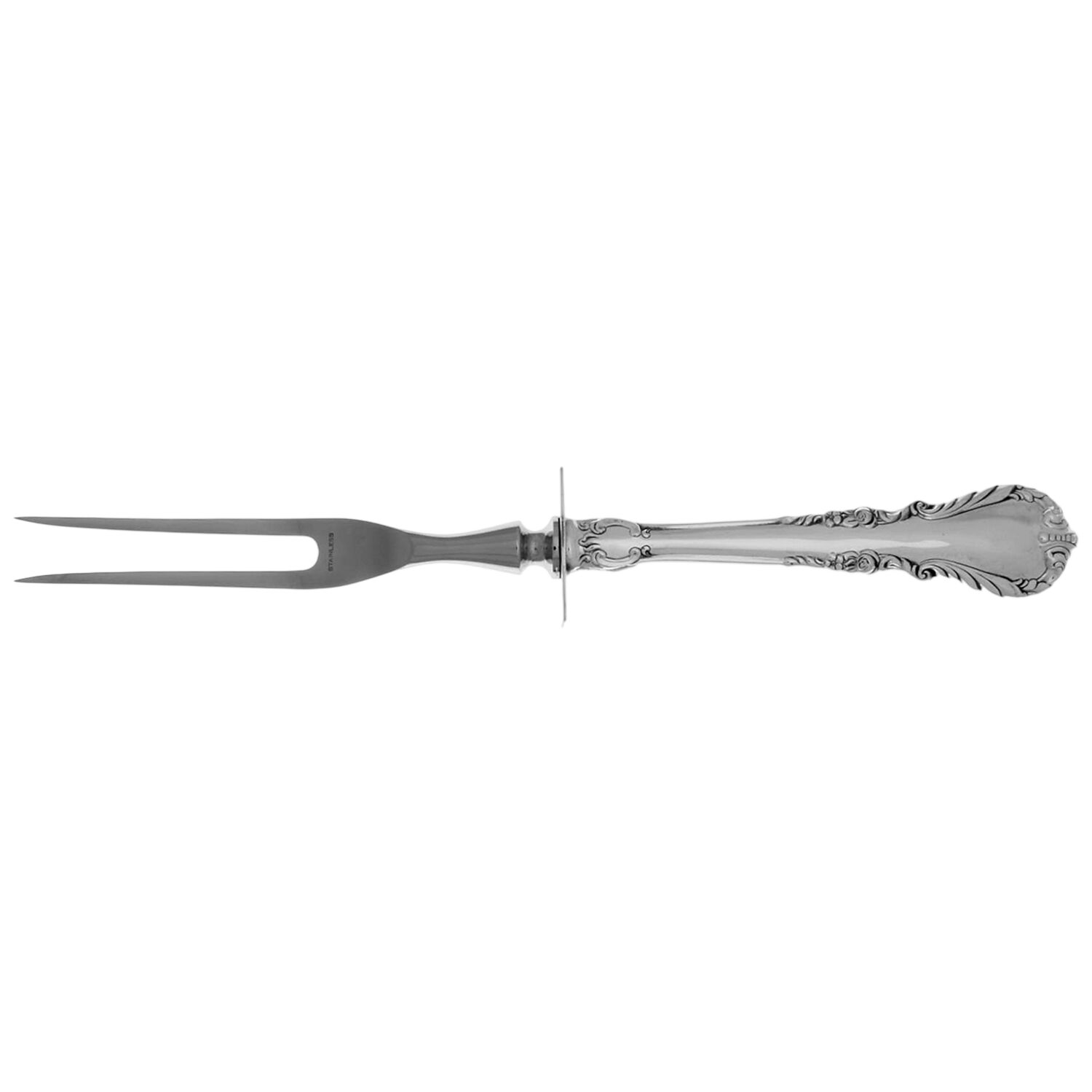 Melanie (Sterling, 1959) Lg Carving/Roast Fork-Stn Prong w/Sterling Guard by Wallace Silver-1