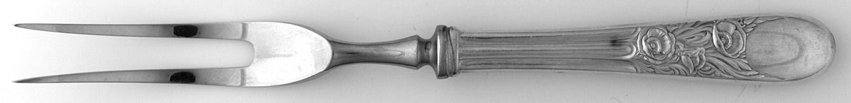 Nine Flowers (Silverplate, 1933) Small Steak Carving Fork with Stainless Prongs by Wallace Silver-1