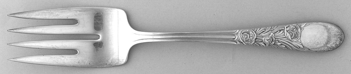 Nine Flowers (Silverplate, 1933) Small Solid Cold Meat Serving Fork by Wallace Silver-1