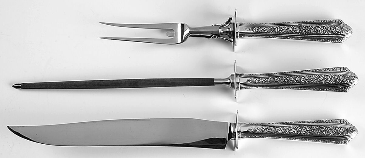 Normandie (Sterling, 1933) Large 3-Piece Roast Carving Set w/ Stainless Blade by Wallace Silver-1
