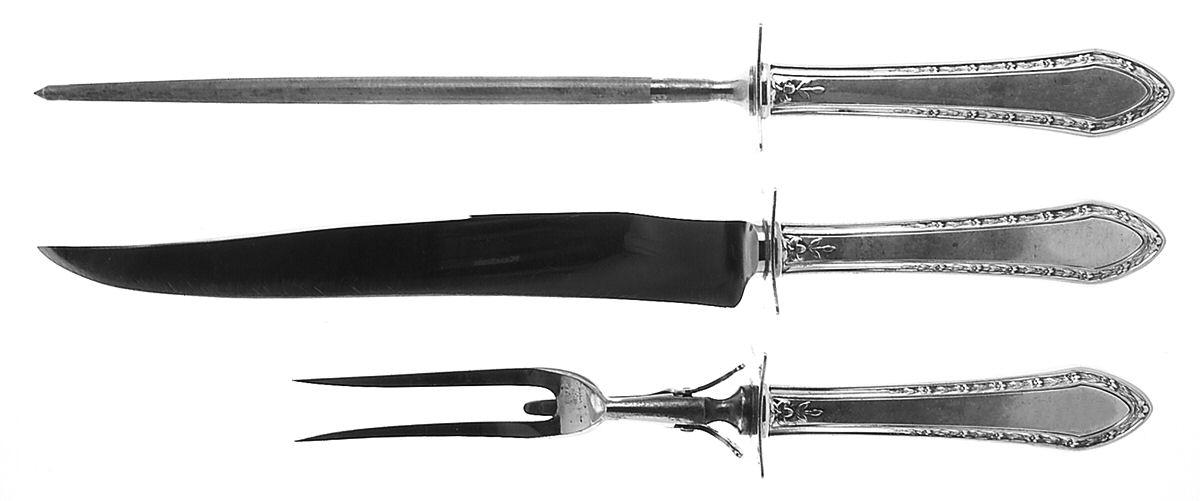 Orange Blossom (Sterling, 1923) Large 3-Piece Roast Carving Set w/ Stainless Blade by Wallace Silver-1