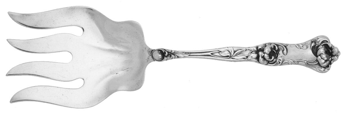 Peony (Sterling, 1906, No Monograms) Large Solid Fish Serving Fork by Wallace Silver-1