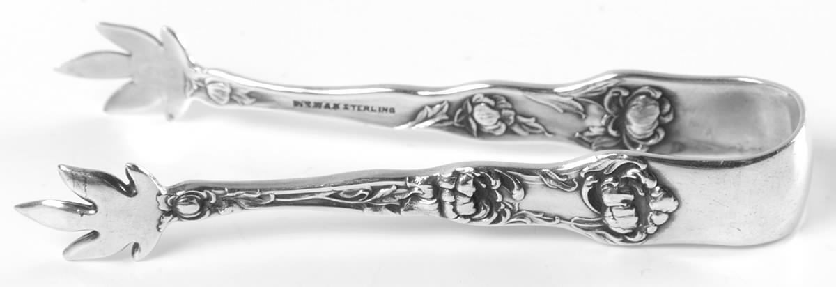 Peony (Sterling, 1906, No Monograms) Bon Bon Tongs by Wallace Silver-1