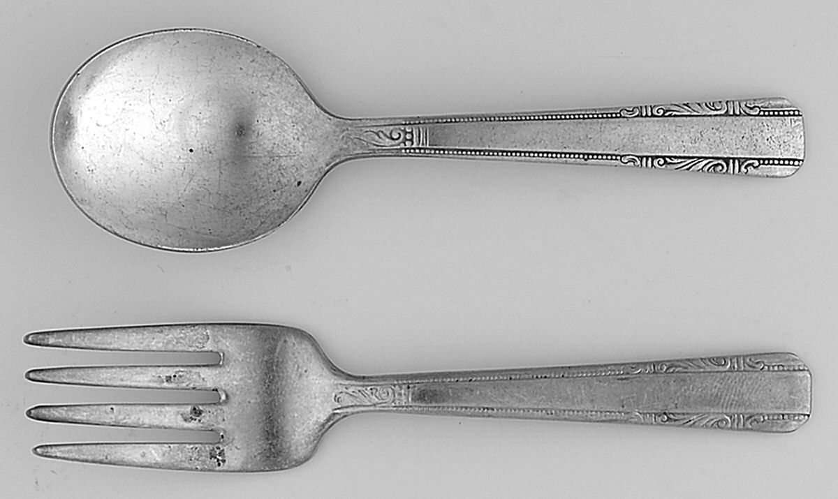 Personality (Silverplate, 1938, No Monograms) 2 Pc Baby Set (BF, BS) by Wallace Silver-1