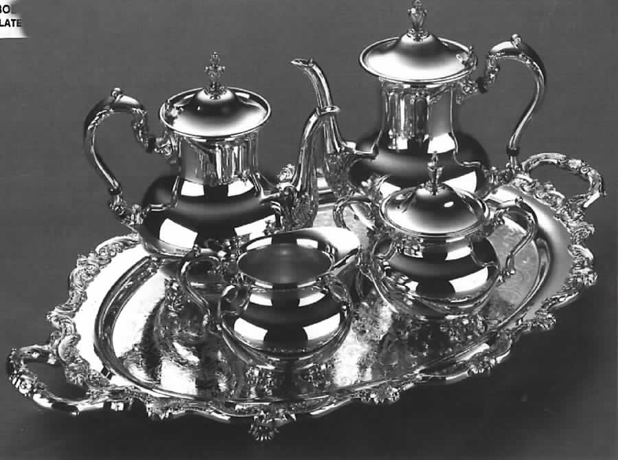 Royal English (Silverplate, Hollowware) 5-Piece Silverplate Tea Set (with Tray) by Wallace Silver-1