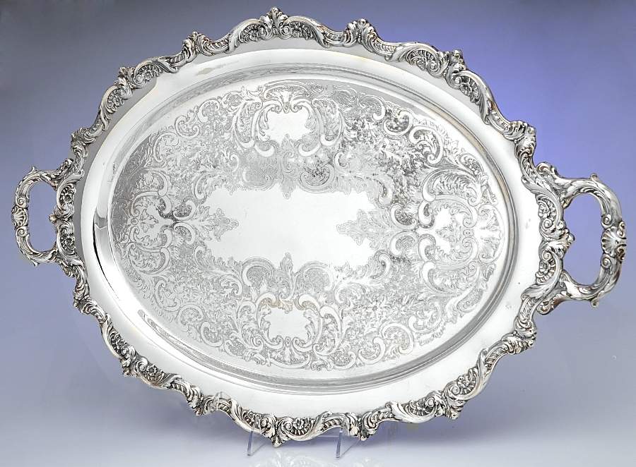 Royal English (Silverplate, Hollowware) Large Footed Waiter Tray by Wallace Silver-1