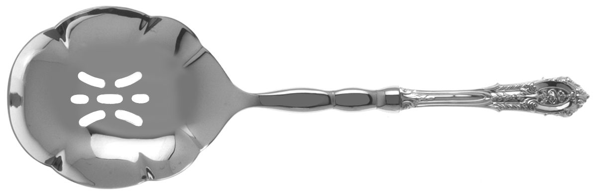 Rose Point (Sterling, 1934, No Monograms) Oversize Pierced Stainless Casserole Spoon by Wallace Silver-1