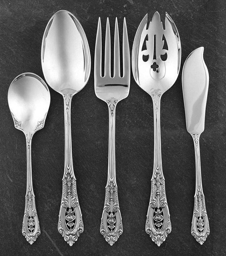 Rose Point (Sterling, 1934, No Monograms) 5 Piece Hostess Set by Wallace Silver-1