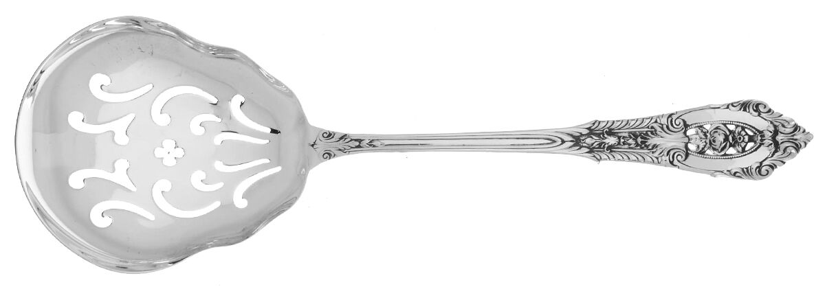 Rose Point (Sterling, 1934, No Monograms) New Style Large Pierced Pea Serving Spoon by Wallace Silver-1