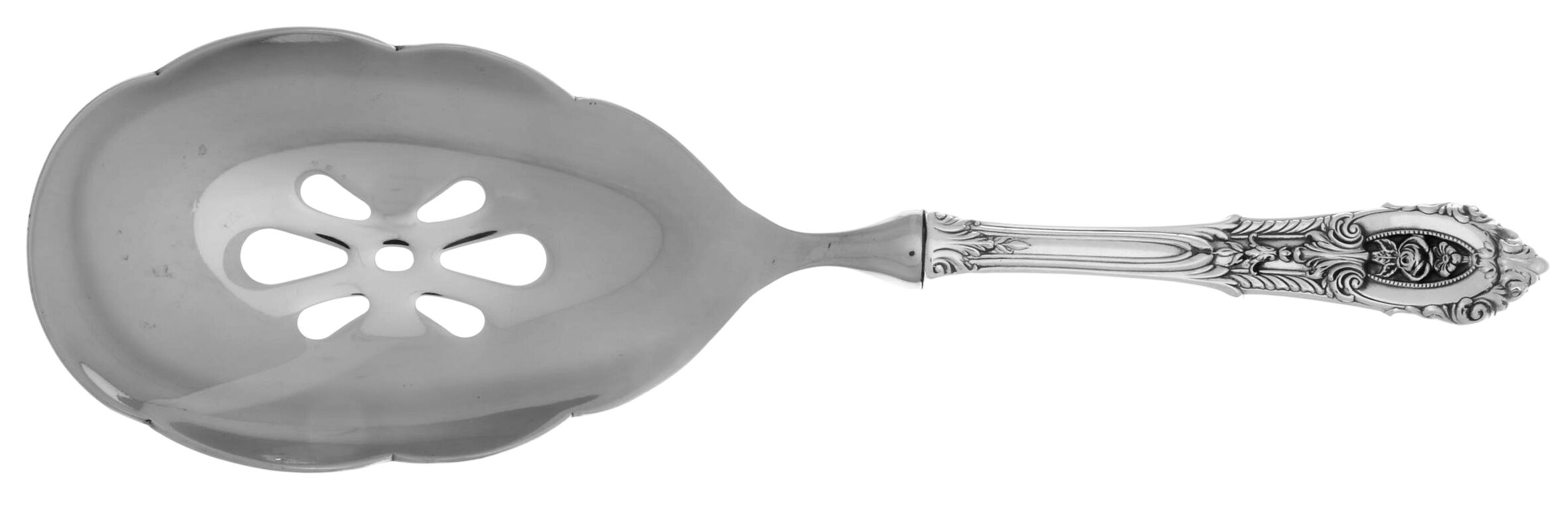 Rose Point (Sterling, 1934, No Monograms) Pierced Rice Spoon with Stainless Bowl by Wallace Silver-1