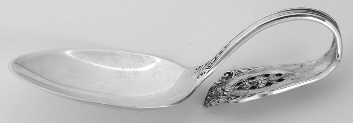 Rose Point (Sterling, 1934, No Monograms) Curved Handle Baby Spoon by Wallace Silver-1