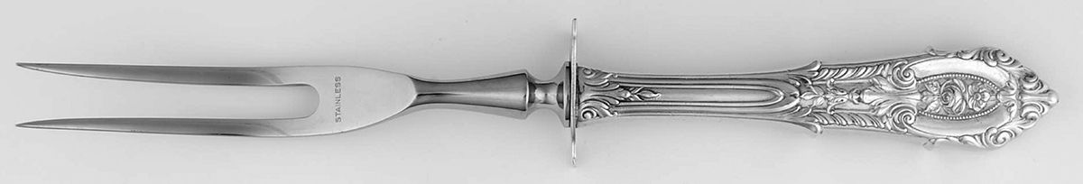 Rose Point (Sterling, 1934, No Monograms) Small Steak Carving Fork with Stainless Prongs by Wallace Silver-1