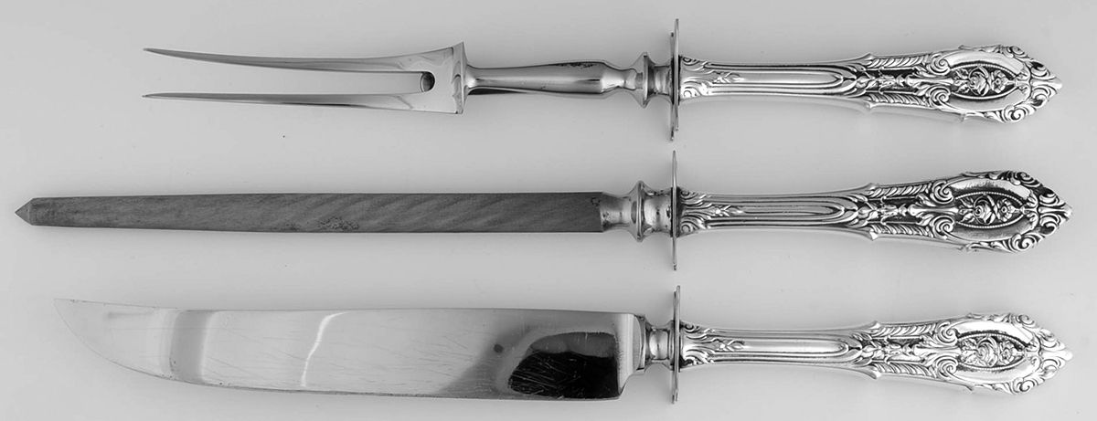 Rose Point (Sterling, 1934, No Monograms) Small Steak 3-Piece Carving Set with Stainless Blade by Wallace Silver-1