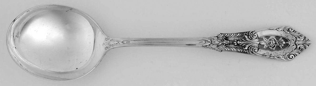 Rose Point (Sterling, 1934, No Monograms) Round Bowl Soup Spoon (Gumbo) by Wallace Silver-1