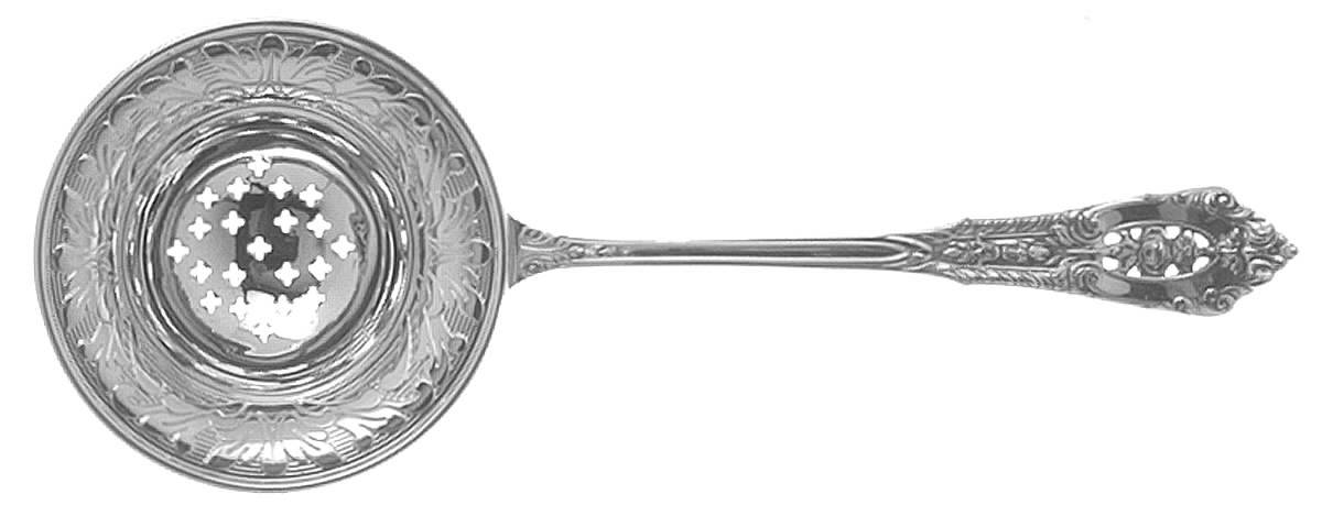 Rose Point (Sterling, 1934, No Monograms) Individual Overcup Tea Strainer with Silverplate Bowl by Wallace Silver-1