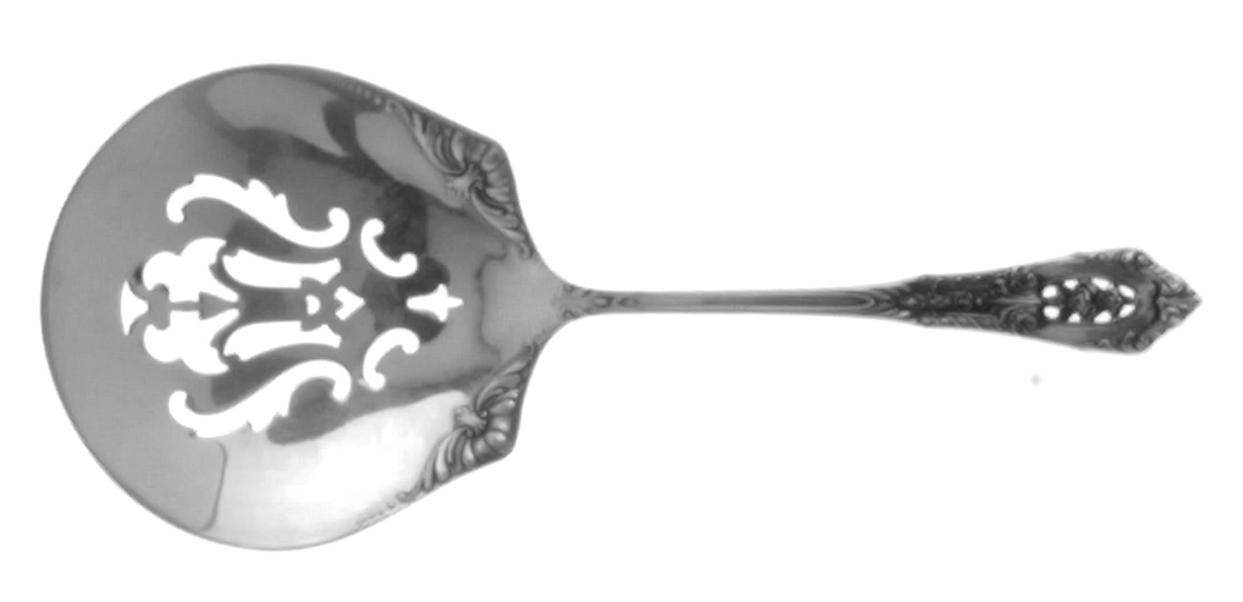 Rose Point (Sterling, 1934, No Monograms) Solid Bon Bon Spoon with Pierced Bowl by Wallace Silver-1