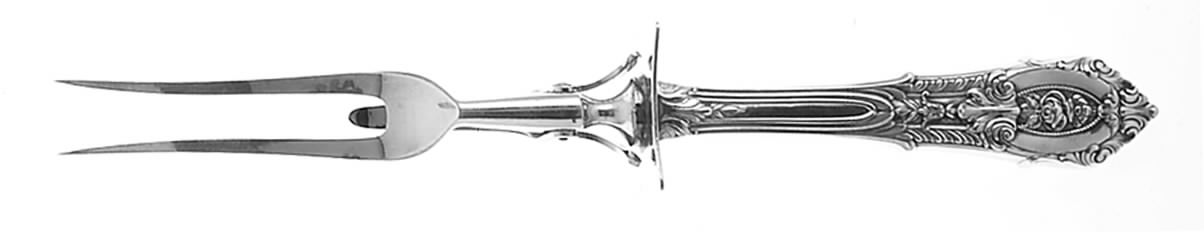 Rose Point (Sterling, 1934, No Monograms) Large Stainless-Prong Roast Carving Fork by Wallace Silver-1