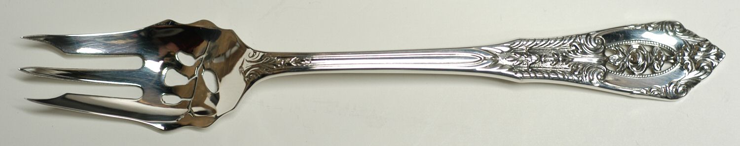 Rose Point (Sterling, 1934, No Monograms) Pickle Fork Pierced with Short Handle HC by Wallace Silver-1
