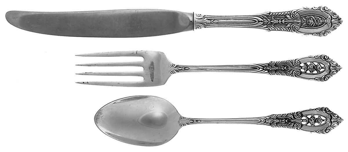 Rose Point (Sterling, 1934, No Monograms) 3-Piece Youth Set (Knife, Fork & 5 O'Clock Spoon) by Wallace Silver-1
