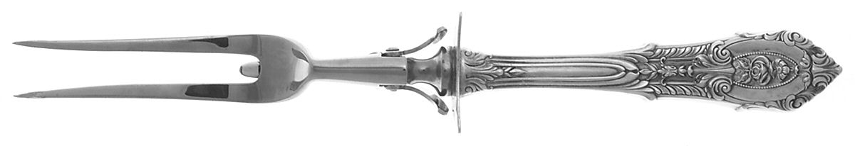 Rose Point (Sterling, 1934, No Monograms) Large Stainless-Prong Roast Carving Fork by Wallace Silver-1