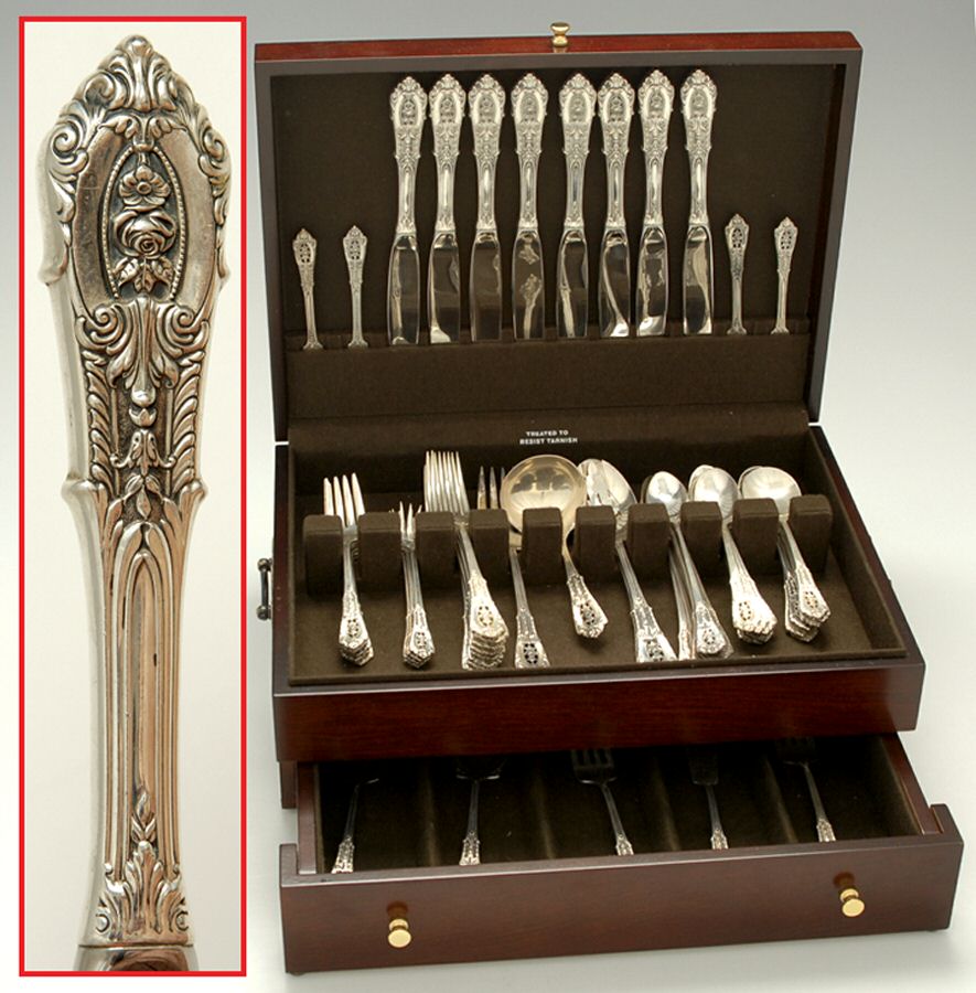 Rose Point (Sterling, 1934, No Monograms) 71 Piece Set by Wallace Silver-1