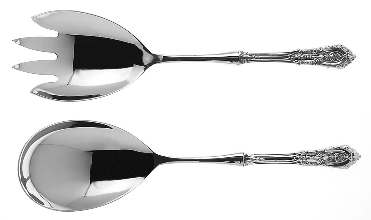 Rose Point (Sterling, 1934, No Monograms) 2 Pc Salad Set with Stainless Bowl by Wallace Silver-1