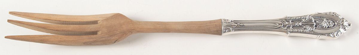 Rose Point (Sterling, 1934, No Monograms) Salad Serving Fork with Wooden Prongs by Wallace Silver-1