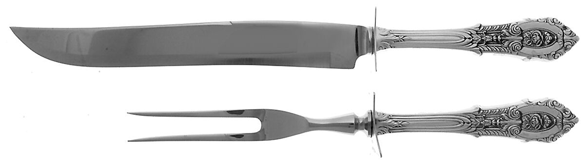 Rose Point (Sterling, 1934, No Monograms) Large 2-Piece Roast Carving Set w/ Stainless Blade by Wallace Silver-1