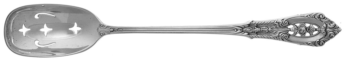 Rose Point (Sterling, 1934, No Monograms) Pierced Bowl Short Handle Olive Spoon by Wallace Silver-1