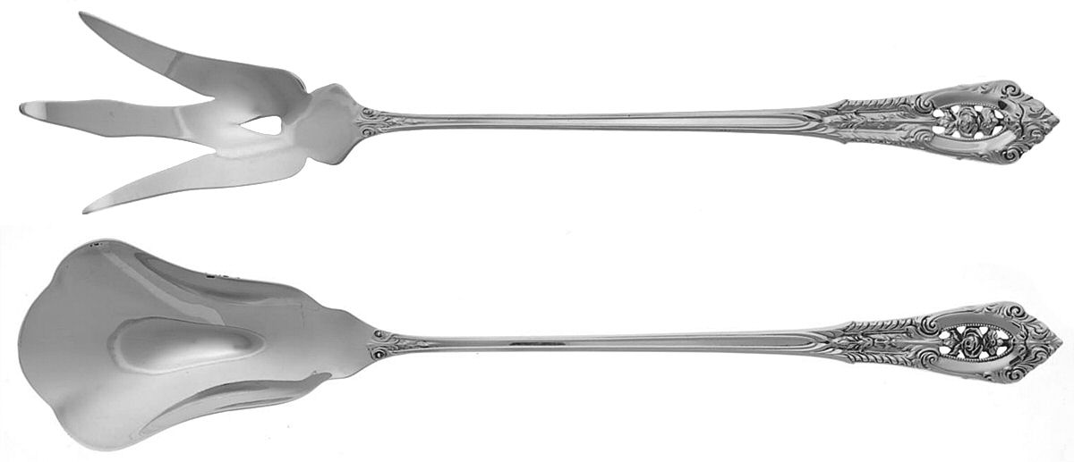 Rose Point (Sterling, 1934, No Monograms) 2 Pc Large Lettuce Serving Set by Wallace Silver-1