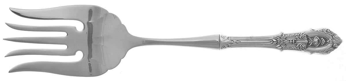 Rose Point (Sterling, 1934, No Monograms) Large Stainless-Tine Cold Meat Serving Fork by Wallace Silver-1