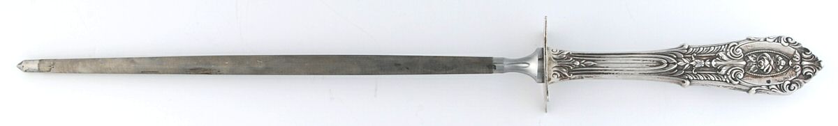 Rose Point (Sterling, 1934, No Monograms) Large Steel Rod Knife Sharpener by Wallace Silver-1