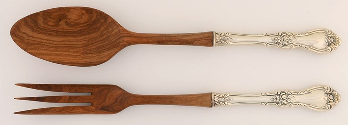 Royal Rose (Sterling, 1962) Wooden Bowl 2-Piece Salad Set by Wallace Silver-1