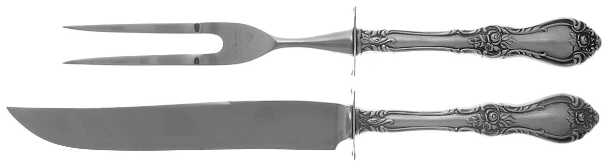 Royal Rose (Sterling, 1962) Small Steak 2-Piece Carving Set w/Stainless Blade by Wallace Silver-1