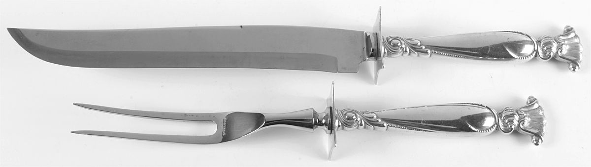 Romance of The Sea (Sterling, 1950) Large 2-Piece Roast Carving Set w/ Stainless Blade by Wallace Silver-1