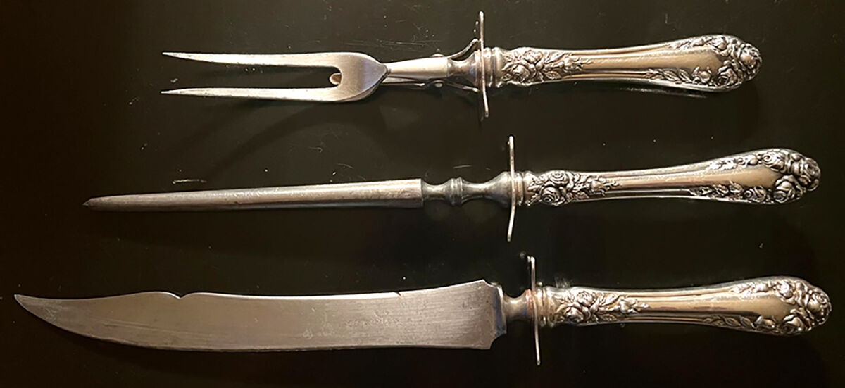 Rose (Sterling, 1898-1888) Large 3-Piece Roast Carving Set w/ Stainless Blade by Wallace Silver-1